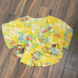 Yumi kim Yellow Floral Wrap Blouse